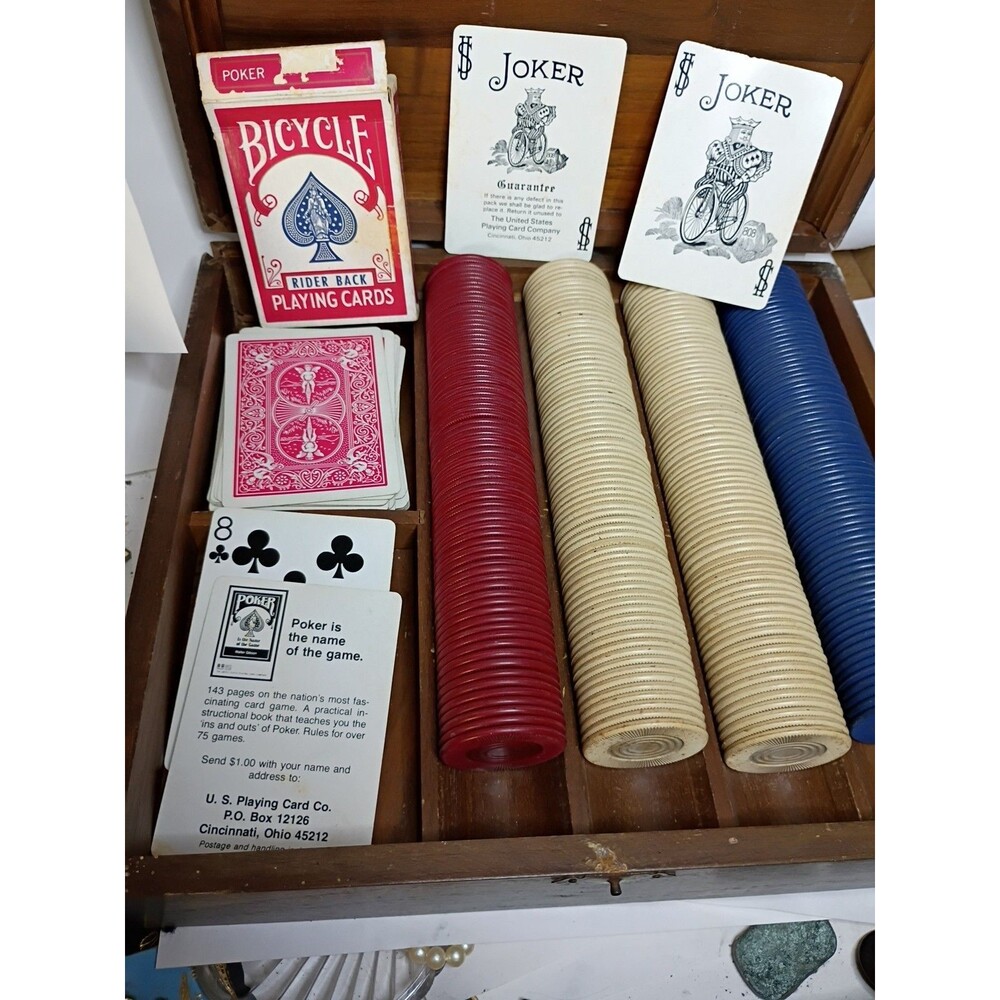 Vintage Solid Wood Poker Chip Set